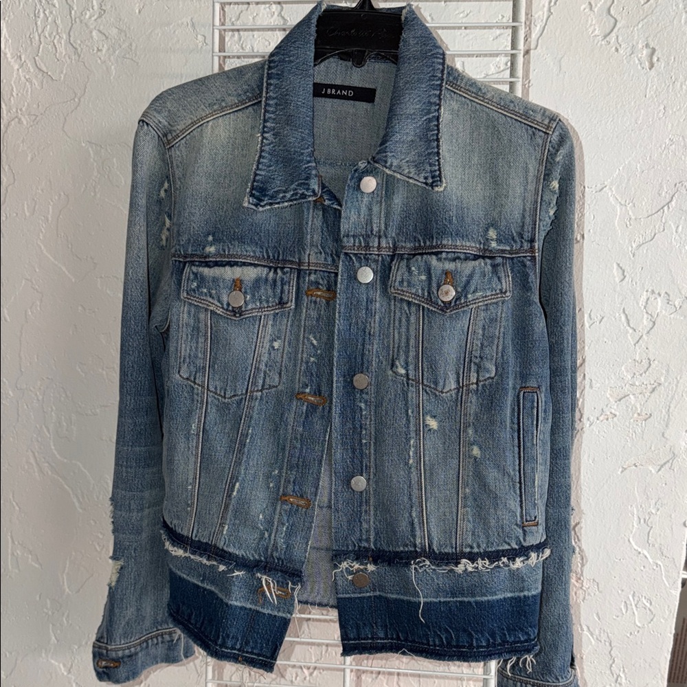 J Brand Blue Distressed Denim Jacket
